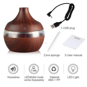 EJOAI 300ml USB Wood Grain Essential Oil Aroma Diffuser Electric Aromatherapy Mist Maker with 7 Color LED Lights for Home Office